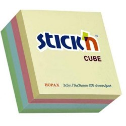 Stick n Χαρτάκια σημειώσεων αυτοκόλλητα κυβος 4 παστέλ χρώματα 76x76εκ. 400Φ. 21013